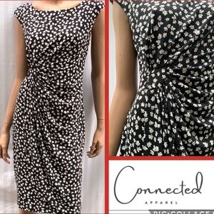 Connected Apparel Black and White Floral Midi Dress